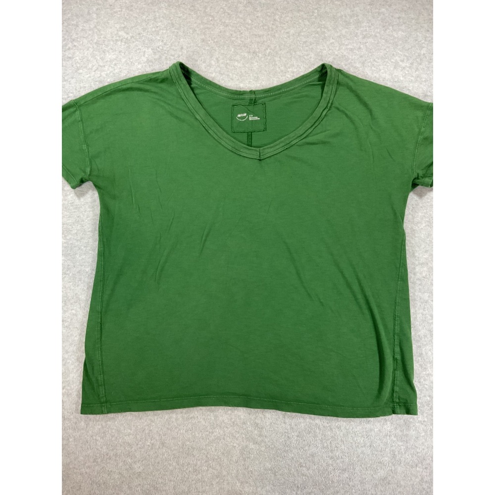 Aerie Womens Green V-Neck Short Sleeve Cotton T-Shirt Relaxed Fit Size Med 2699